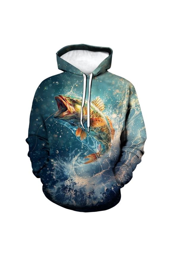 Men's 3D Bass Fishing Hoodie Jumping Largemouth Bass Pullover Sweatshirt