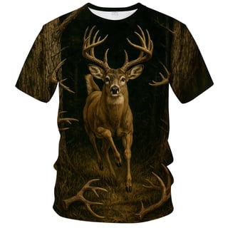 Rebaike Men's 3D Buck Deer Hunting Season Graphic T-Shirt, Realistic Stag Wildlife Outdoor Casual Tee