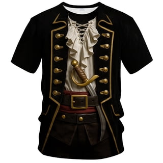 Rebaike Men's 3D Pirate Captain Costume Graphic T-Shirt, Vintage Renaissance Style Short Sleeve Tee