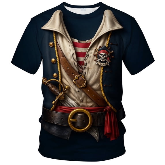 Rebaike Men's 3D Pirate Captain Costume Graphic T-Shirt, Vintage Renaissance Style Short Sleeve Tee