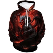 Rebaike Men's 3D Red Dragon Hoodie Gothic RPG Style Fantasy Fire Dragon Pullover Sweatshirt