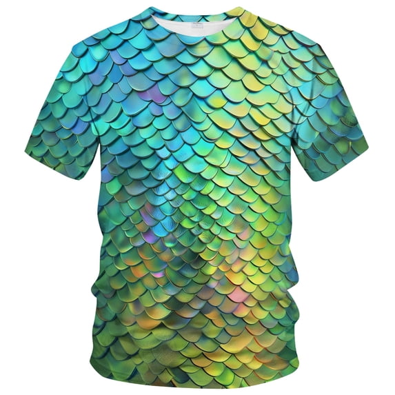 Rebaike Men's 3D Scale Pattern Graphic T-Shirt, Fish Scale Wave Texture, All Over Print Fantasy Tee