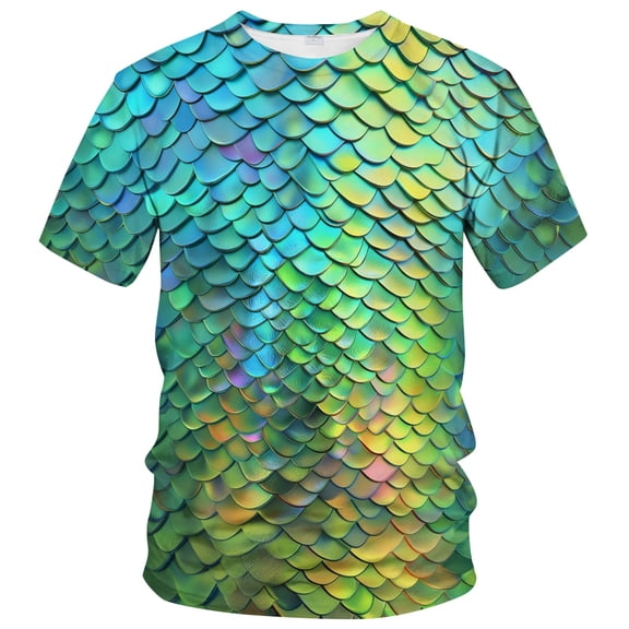 Rebaike Men's 3D Scale Pattern Graphic T-Shirt, Fish Scale Wave Texture, All Over Print Fantasy Tee