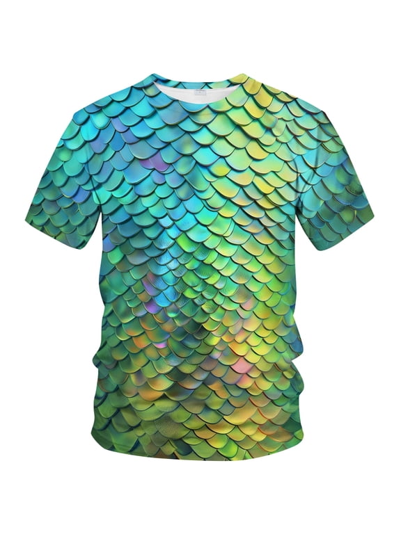 Men's 3D Scale Pattern Graphic T-Shirt, Fish Scale Wave Texture, All Over Print Fantasy Tee