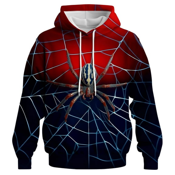 Rebaike Men's 3D Spider Web Hoodie Realistic Spider Pullover Sweatshirt Halloween Creepy Crawly Costume Top