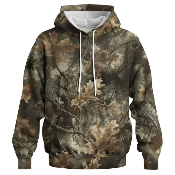 Rebaike Men's Camo Leaf Hoodie Realistic 3D Oak Leaves Camouflage Pullover Sweatshirt