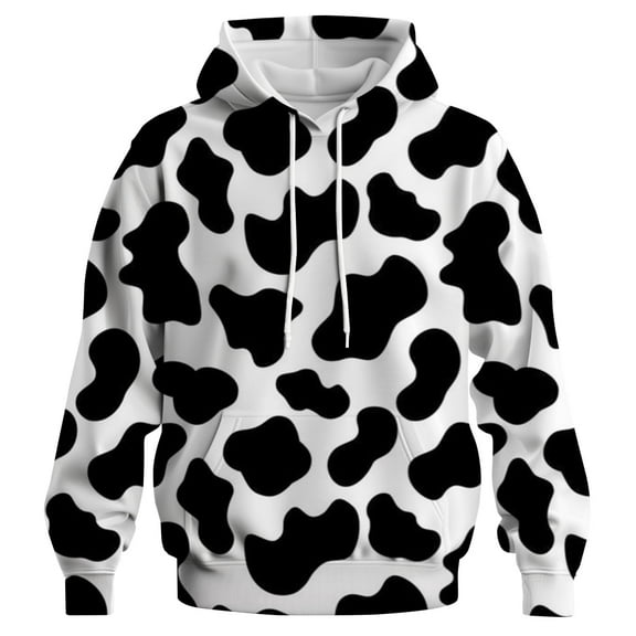 Rebaike Men's Cow Print Hoodie Funny Black and White Animal Pattern Pullover Sweatshirt