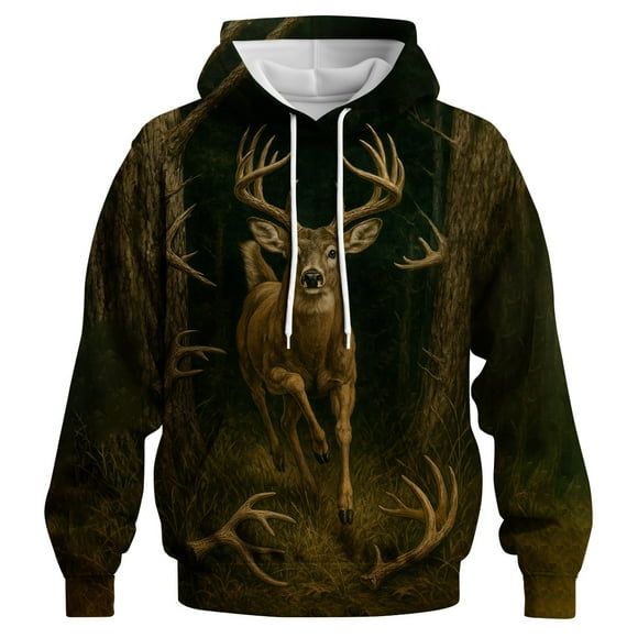 Rebaike Men's Deer Hunting Hoodie 3D Buck Antler Print Forest Camo Pullover Sweatshirt