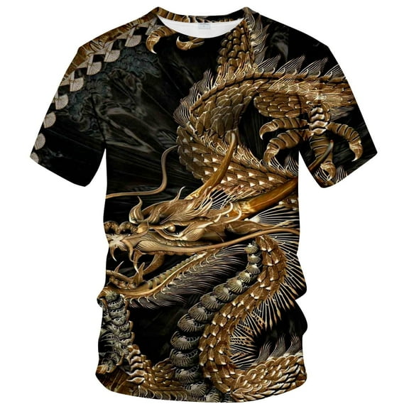 Rebaike Men's Dragon Graphic T-Shirt Anime-Inspired Fantasy All-over Print Tee