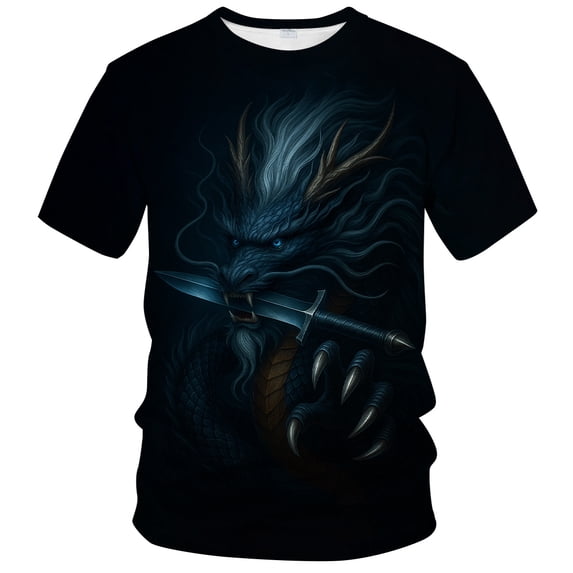 Rebaike Men's Dragon Graphic T-Shirt, Fantasy Anime Style Short Sleeve Casual Tee