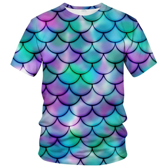 Rebaike Men's Fish Scale Print T-Shirt Merman Style All Over Graphic Tee Lightweight Polyester Mermaid Costume Shirt