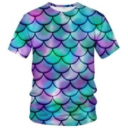 Rebaike Mens Fish Scale Print T-Shirt Merman Style All Over Graphic Tee Lightweight Polyester Mermaid Costume Shirt