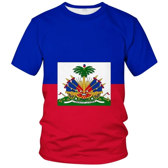 Rebaike Men's Haitian Flag Graphic T-Shirt All-Over Print