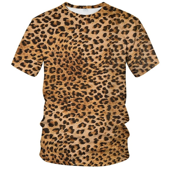 Rebaike Men's Leopard Print T-Shirt All Over Animal Pattern Wild Style Tee Shirt