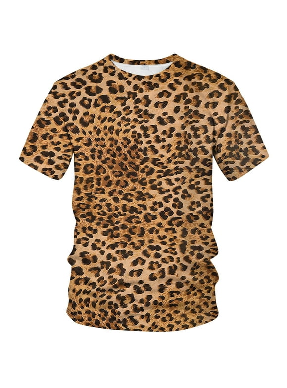 Men's Leopard Print T-Shirt All Over Animal Pattern Wild Style Tee Shirt