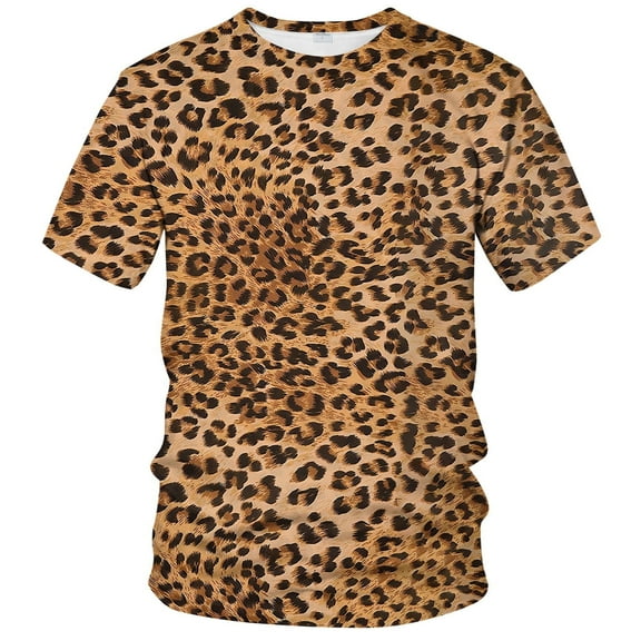 Rebaike Men's Leopard Print T-Shirt All Over Animal Pattern Wild Style Tee Shirt