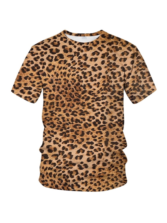 Men's Leopard Print T-Shirt All Over Animal Pattern Wild Style Tee Shirt