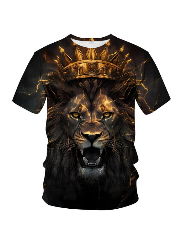 Men's Lion Graphic T-Shirt King of the Jungle Design for Leo Zodiac & Animal Lovers