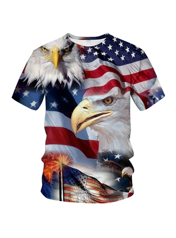Men's Patriotic Eagle Graphic T-Shirt All-over American Flag Print