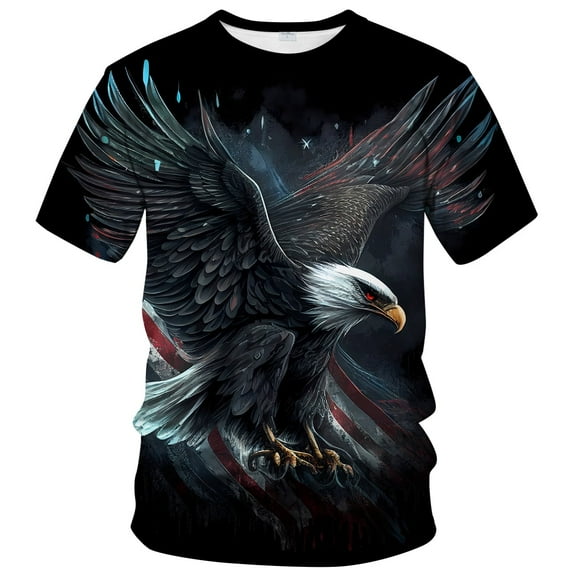 Rebaike Men's Patriotic Eagle Graphic T-Shirt All-Over American Flag Print Tee Shirt