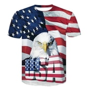 Rebaike Mens Patriotic Eagle Graphic T-Shirt All-over American Flag Print
