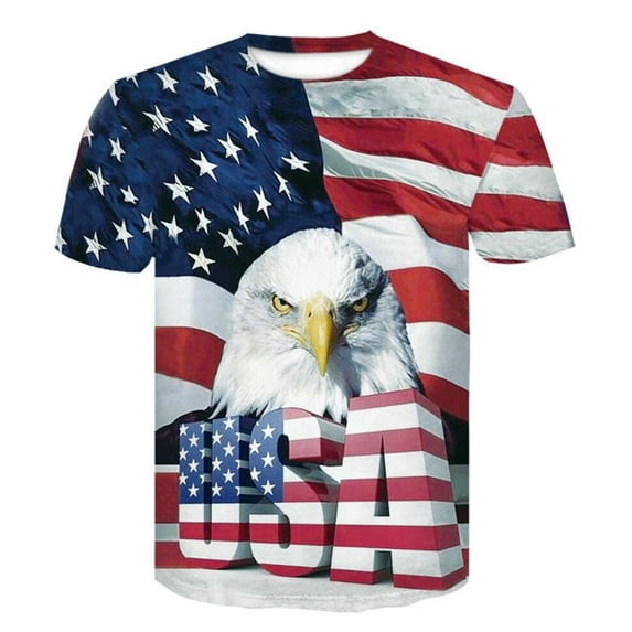 Rebaike Men's Patriotic Eagle Graphic T-Shirt All-over American Flag Print
