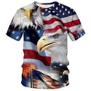 Rebaike Mens Patriotic Eagle Graphic T-Shirt All-Over American Flag Print Tee Shirt