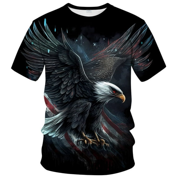 Rebaike Men's Graphic T-Shirt Patriotic Eagle Allover American Flag Print