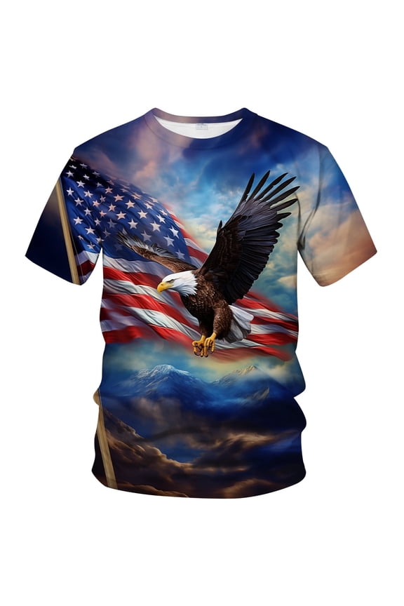 Men's Patriotic Eagle Graphic T-Shirt All-over American Flag Print