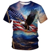 Rebaike Mens Patriotic Eagle Graphic T-Shirt All-over American Flag Print