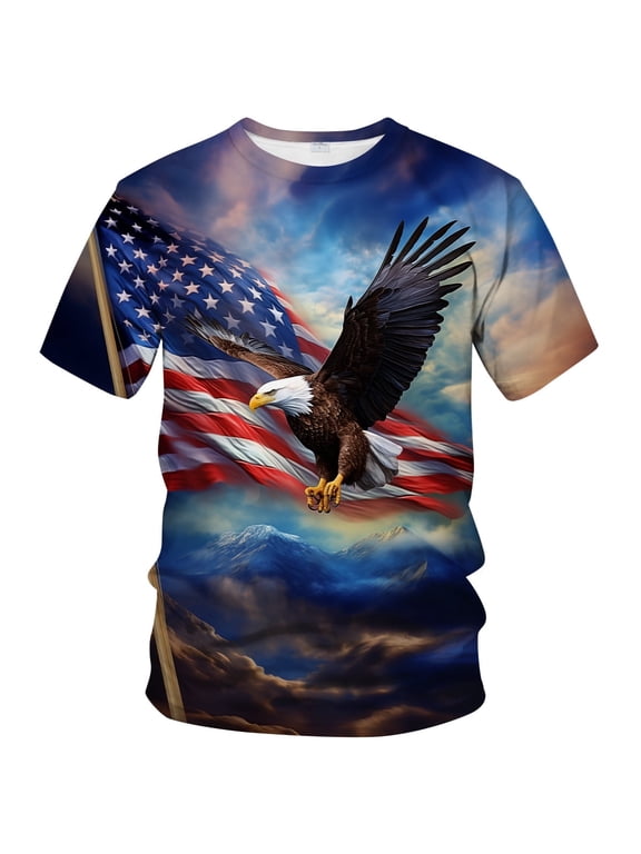 Men's Patriotic Eagle Graphic T-Shirt All-over American Flag Print