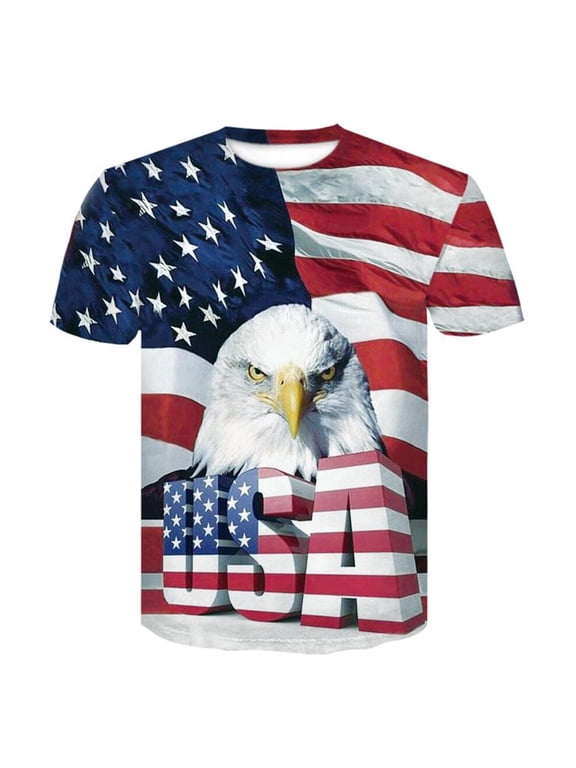 Men's Patriotic Eagle Graphic T-Shirt All-Over American Flag Print Tee Shirt