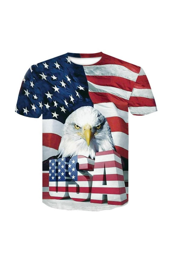 Men's Patriotic Eagle Graphic T-Shirt All-Over American Flag Print Tee Shirt
