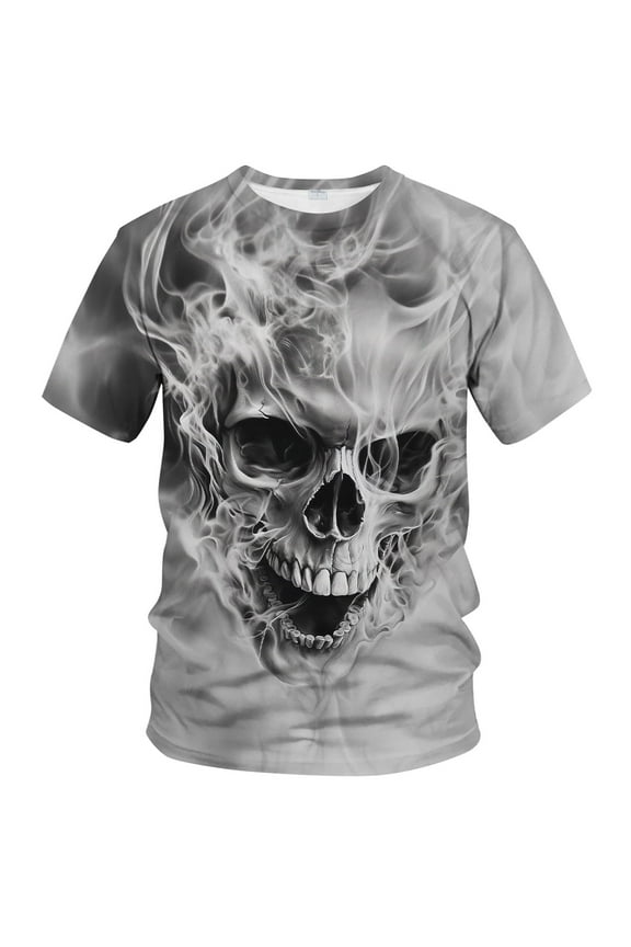 Men's Skull Graphic T-Shirt 3D Skeleton Print Polyester Tee Gothic & Streetwear Style
