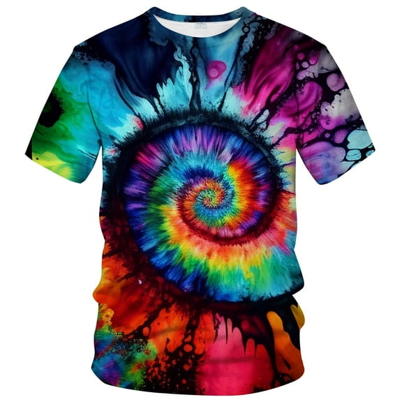 Rebaike Men's Tie Dye Graphic T-Shirt Colorful Rainbow Psychedelic Print Tee Shirt