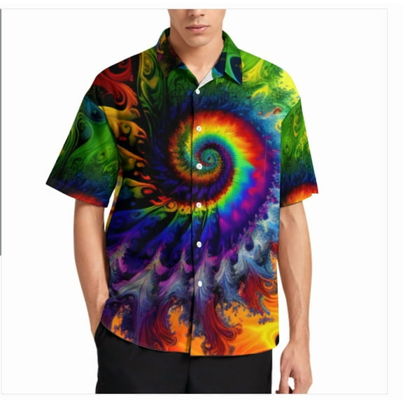 Rebaike Men's Tie Dye Hawaiian Shirt Psychedelic Button Down Short Sleeve Shirt Lightweight Beach Shirt