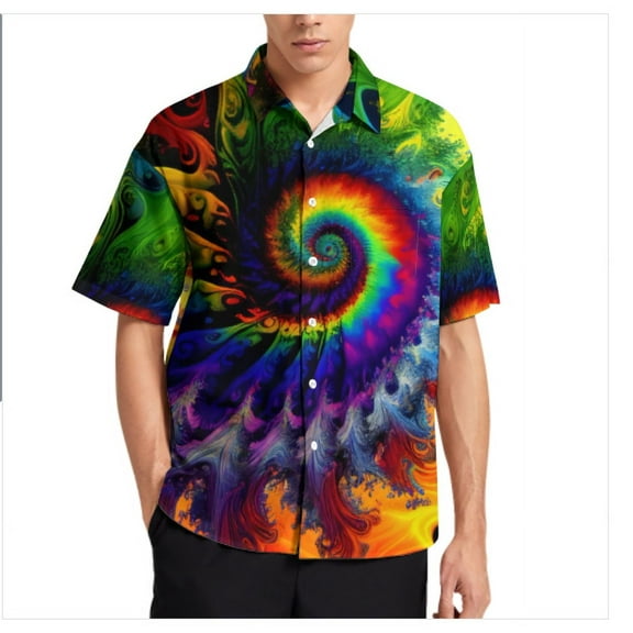 Rebaike Men's Tie Dye Hawaiian Shirt Psychedelic Button Down Short Sleeve Shirt Lightweight Beach Shirt