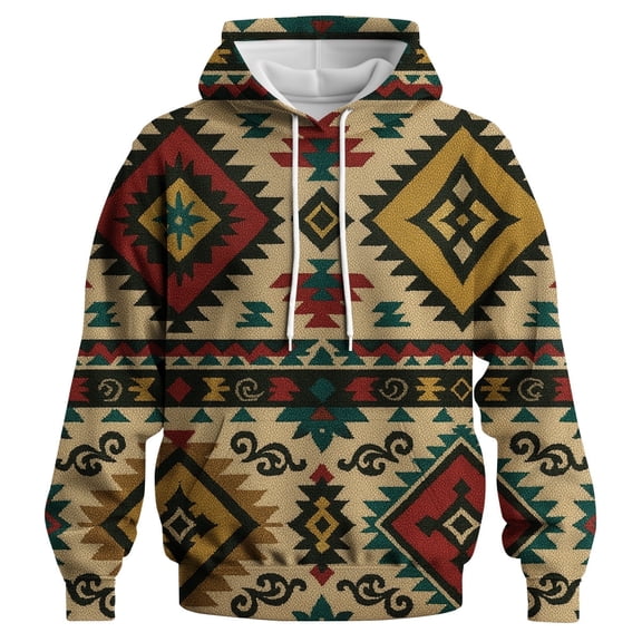Rebaike Men's Tribal Aztec Pattern Hoodie Vintage Western Pullover with Kangaroo Pocket Casual Fall Winter Sweatshirt