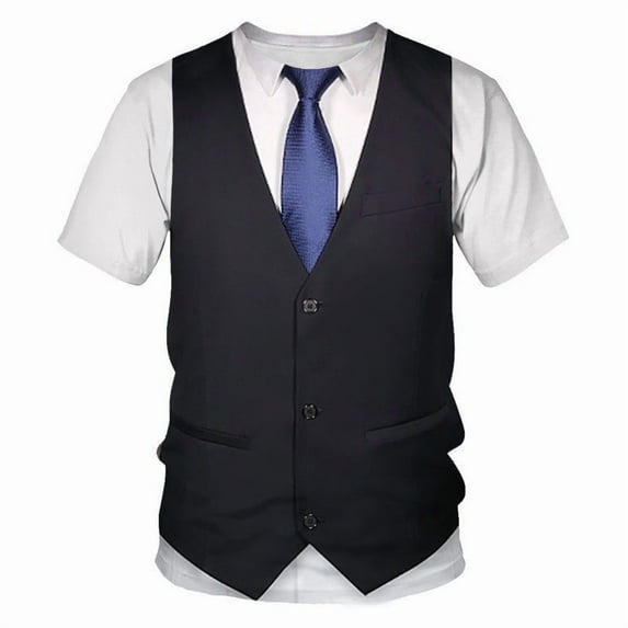 Rebaike Men's Tuxedo Print T-Shirt Faux Suit Graphic Tee All-Over Costume Polyester Shirt