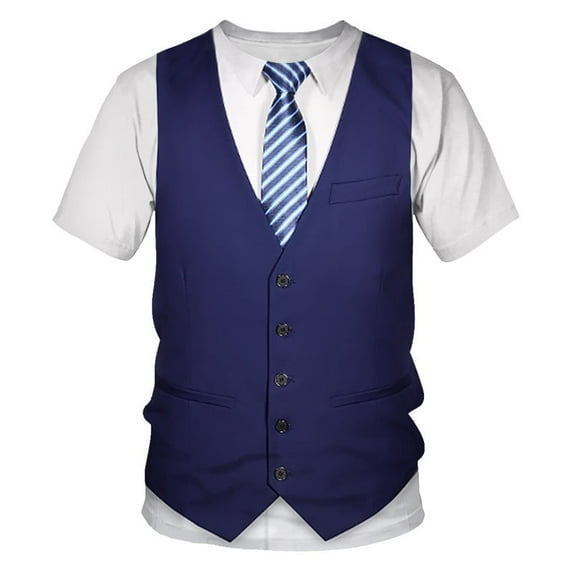 Rebaike Men's Tuxedo Print T-Shirt Faux Suit Graphic Tee All-Over Costume Polyester Shirt