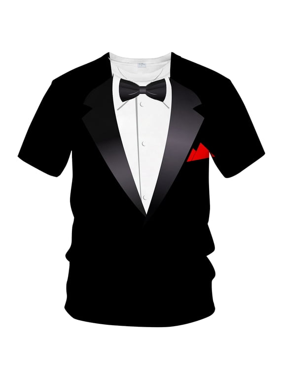 Tuxedo T-Shirt Funny Suit Design Graphic Tee Novelty Tux Shirt Fake Suit Tee
