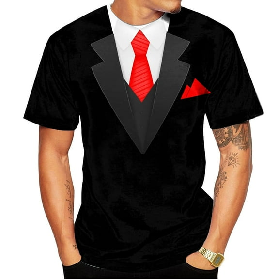 Rebaike Men's Tuxedo Print T-Shirt Faux Suit Graphic Tee All-Over Costume Polyester Shirt