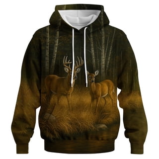 Rebaike Men's & Women's Deer Couple Hoodie 3D Forest Buck and Doe Pullover Sweatshirt