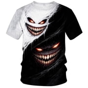 Rebaike Men's Yin Yang Horror Anime T-Shirt Dual Grinning Faces with 3D Teeth Dark Art & Creepy Smile Illustration Gothic Streetwear Tee