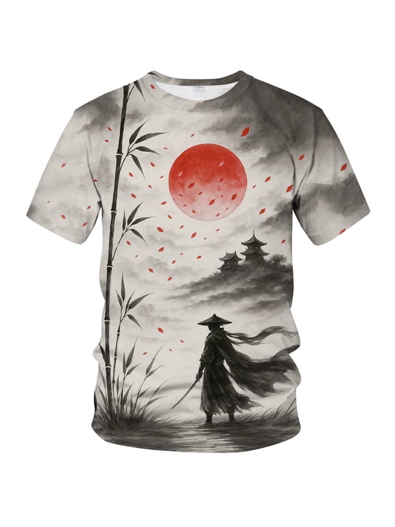 Samurai Anime Manga Art T-Shirt – Japanese Warrior Ink Style Graphic Tee for Men