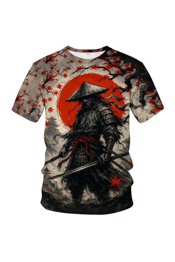 Samurai Anime Manga Art T-Shirt – Japanese Warrior Ink Style Graphic Tee for Men