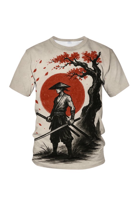 Samurai Anime Manga Art T-Shirt – Japanese Warrior Ink Style Graphic Tee for Men