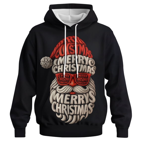 Rebaike Santa Face Christmas Hoodie for Men Women, Funny Holiday Pullover Sweatshirt with Beard Glasses Graphic, Ugly Xmas Party Unisex Winter Casual Hoodie Gift