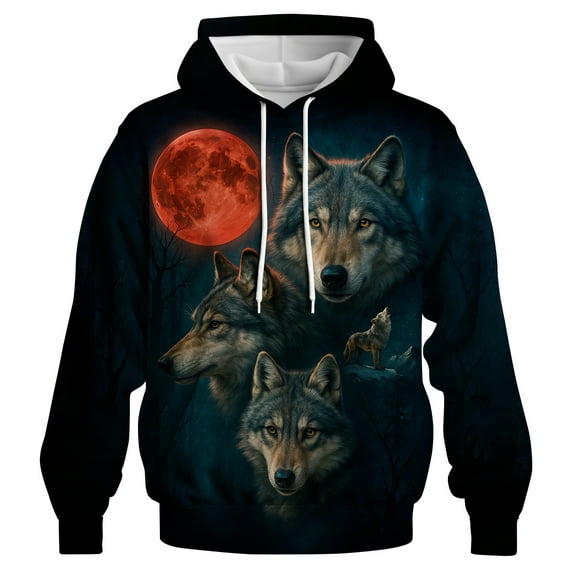 Rebaike Wolf Hoodie for Men Dark Forest Animal Graphic Sweatshirts