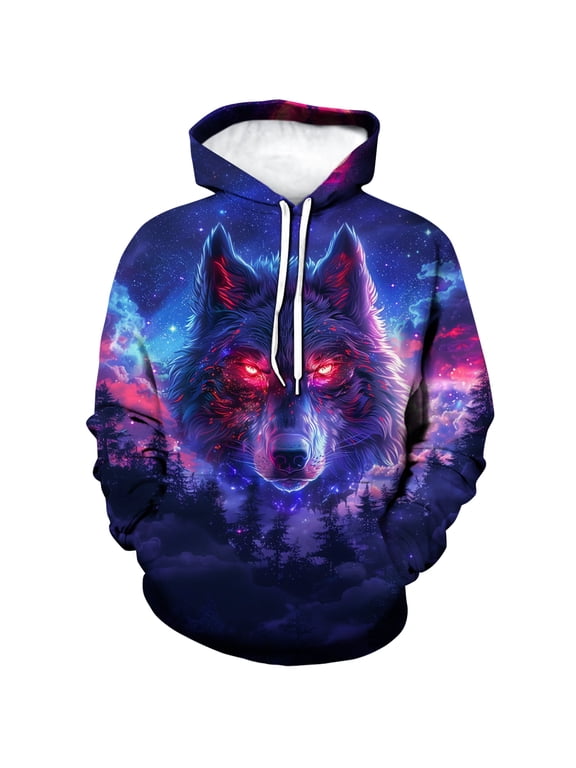 Wolf Hoodie for Men Dark Forest Animal Graphic Sweatshirts